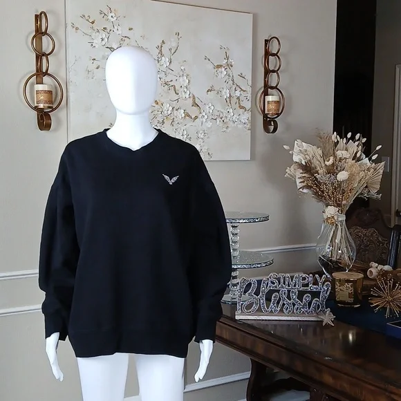 Victoria's Secret Angel Rhinestones Logo Women's Black Fleece Sweatshirt. Size M - Picture 10 of 17